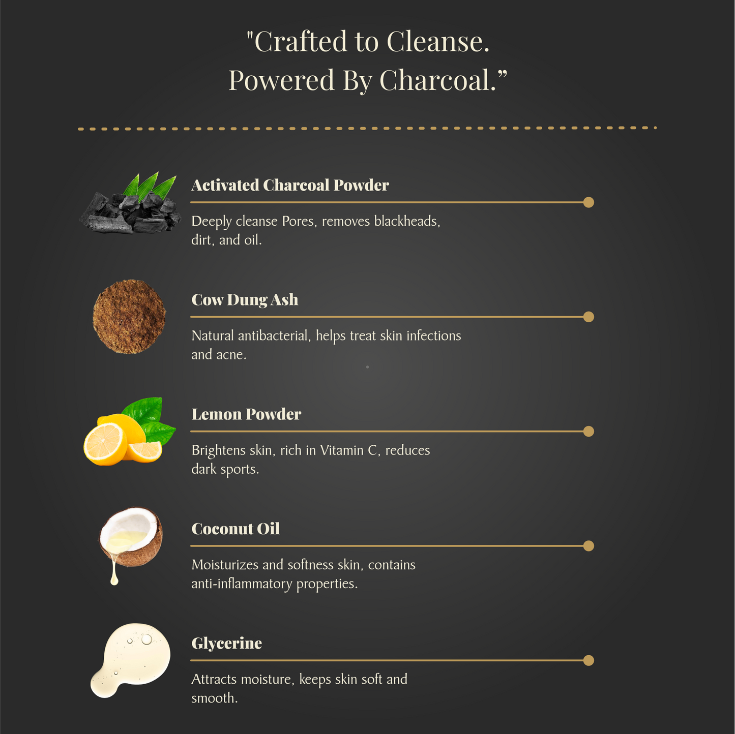 HiPura Charcoal Soap – Pack of 5 | Activated Charcoal, Lemon & Cow Dung Ash | Handmade Detox Soap for Face & Body | 100g Each