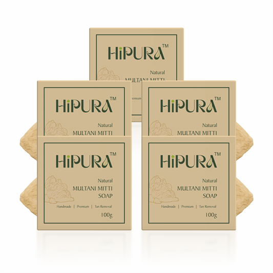 HiPura Multani Mitti Soap – Pack of 5 | Oil Control & Pore Tightening Soap with Sandalwood | Handmade Ayurvedic Soap | 100g Each