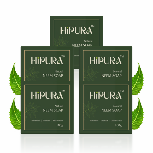 HiPura Neem Soap – Pack of 5 | Herbal Anti-Bacterial Ayurvedic Soap for Acne & Sensitive Skin | Handmade Face & Body Soap | 100g Each