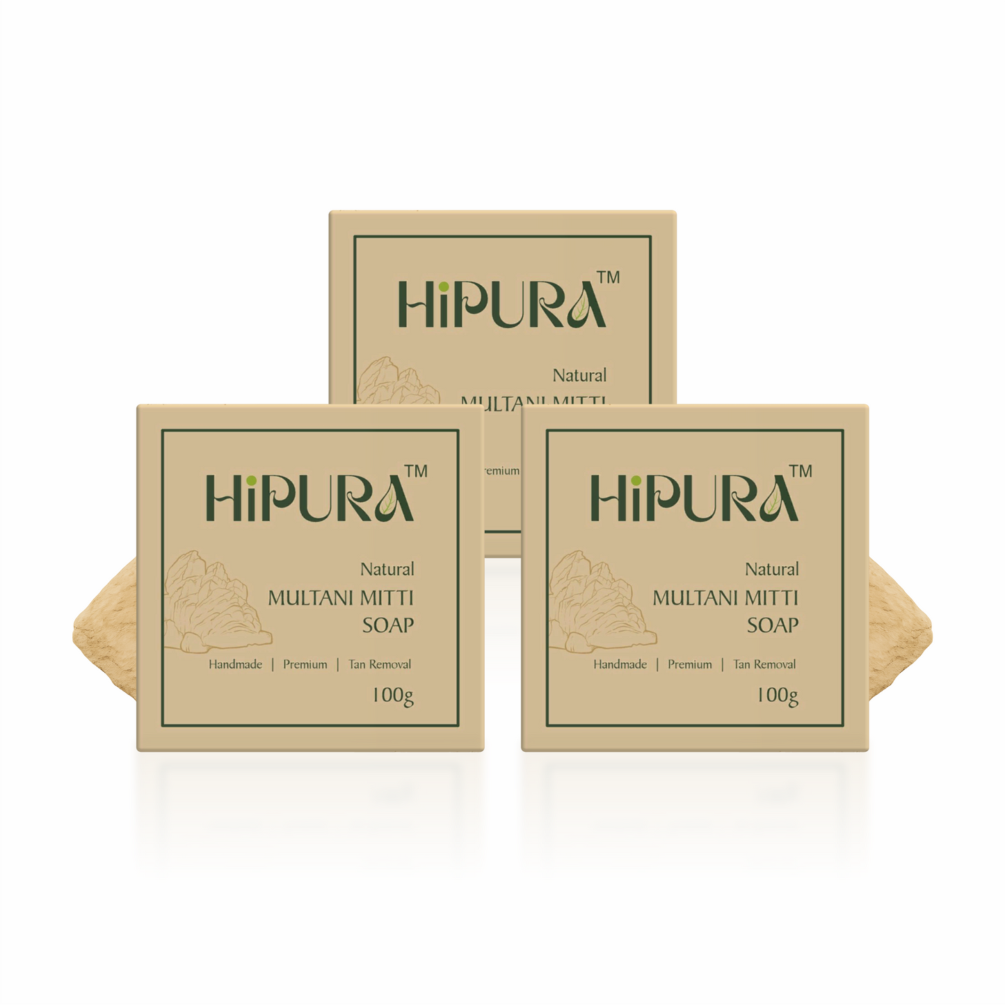 HiPura Multani Mitti Soap โ Pack of 3 | Oil Control & Acne Soap with Multani Mitti & Sandalwood | Ayurvedic Handmade Soap | 100g Each