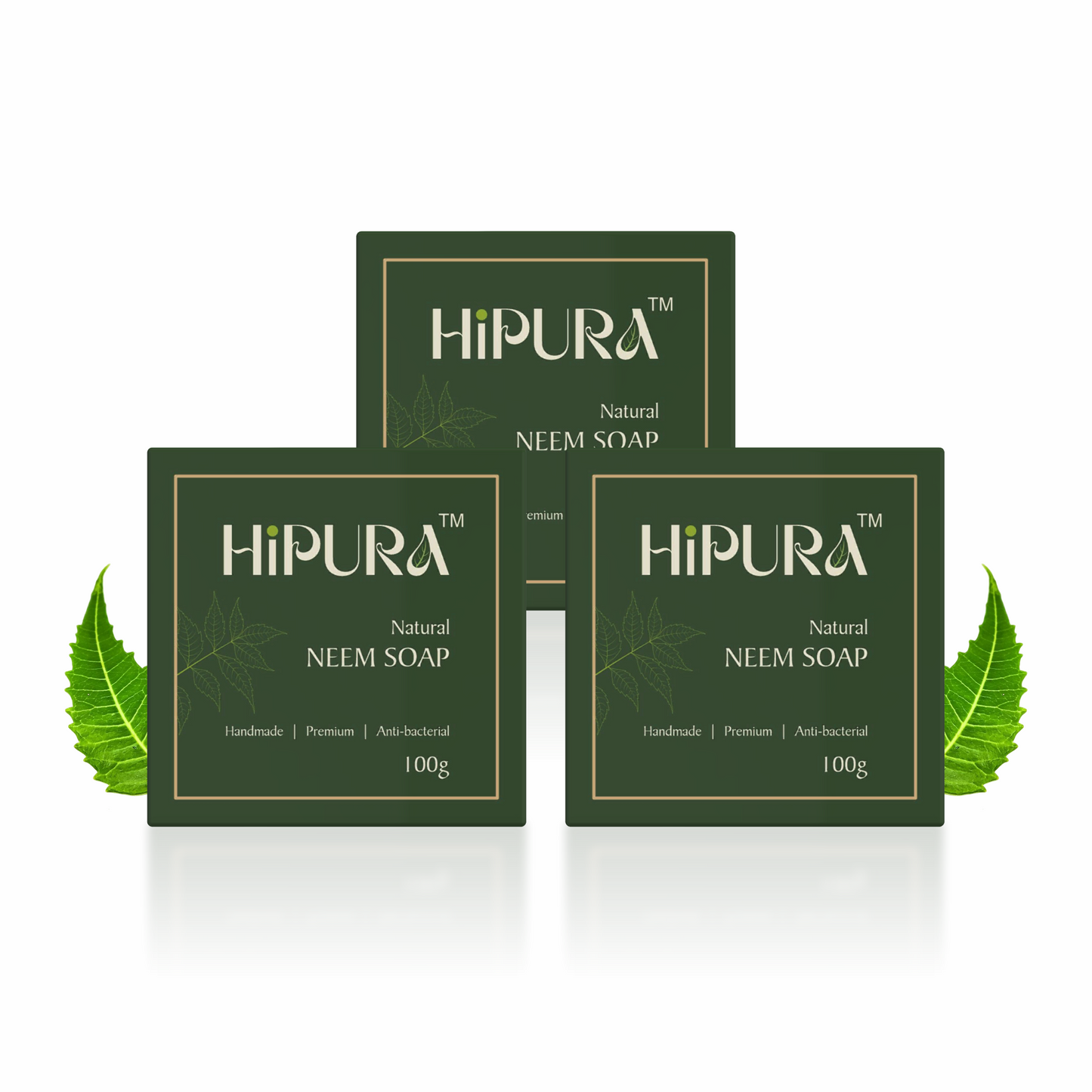 HiPura Neem Soap – Pack of 3 | Herbal Anti-Bacterial Soap for Acne & Sensitive Skin | Handmade Ayurvedic Face & Body Bar | 100g Each