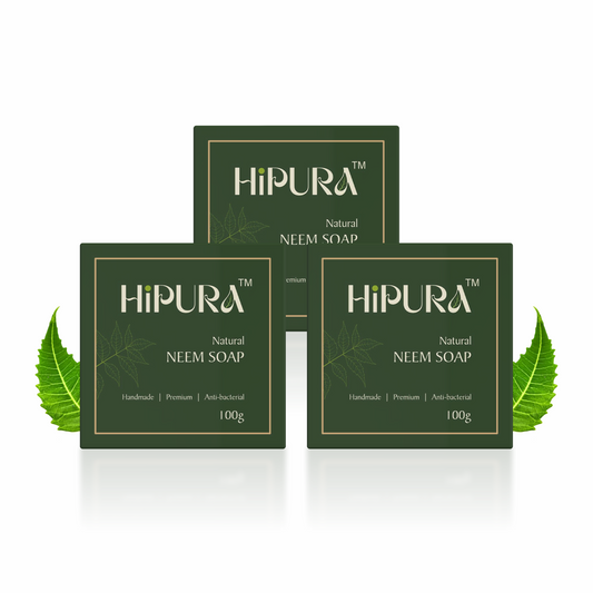 HiPura Neem Soap – Pack of 3 | Herbal Anti-Bacterial Soap for Acne & Sensitive Skin | Handmade Ayurvedic Face & Body Bar | 100g Each