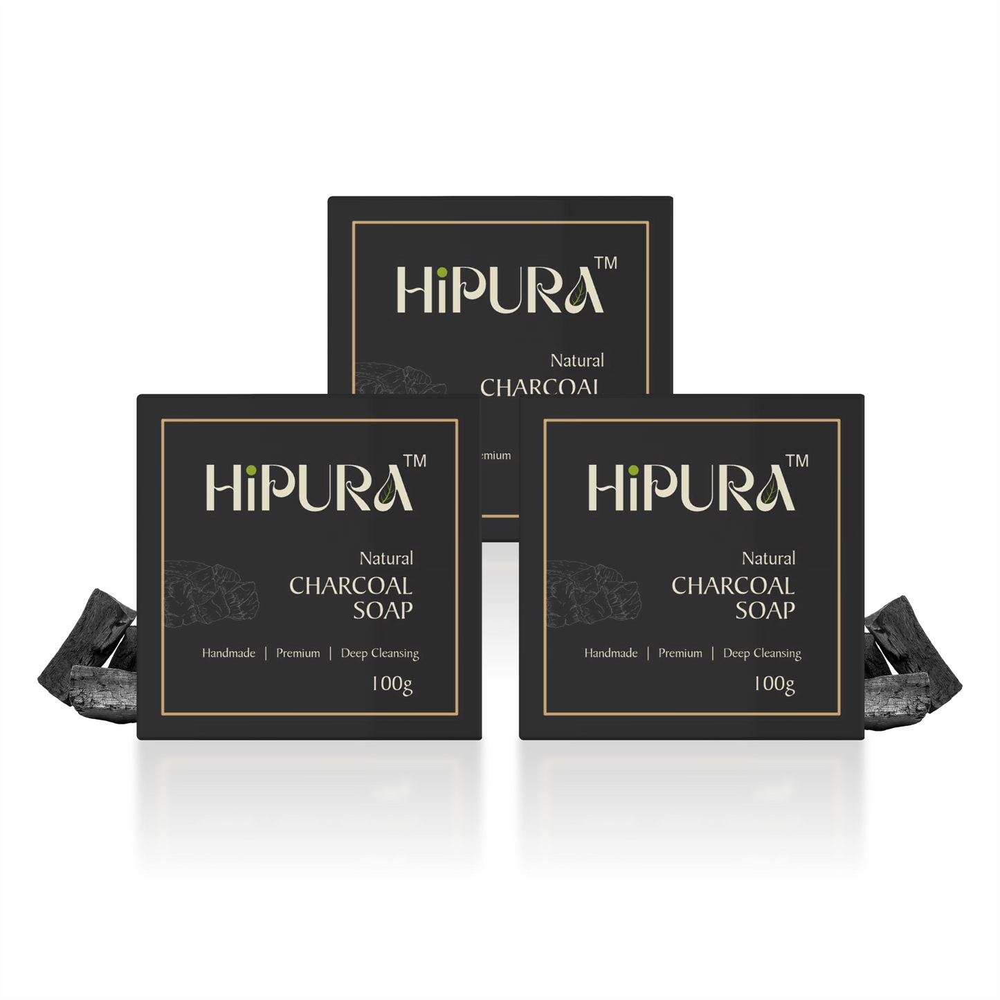 HiPura Charcoal Soap - Pack of 3 | Activated Charcoal, Lemon & Cow Dung Ash | Deep Detox & Oil Control | Handmade | Face & Body | 100g Each (Copy) (Copy) (Copy) (Copy)
