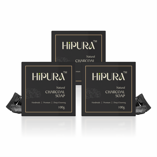 HiPura Charcoal Soap - Pack of 3 | Activated Charcoal, Lemon & Cow Dung Ash | Deep Detox & Oil Control | Handmade | Face & Body | 100g Each (Copy) (Copy) (Copy) (Copy)