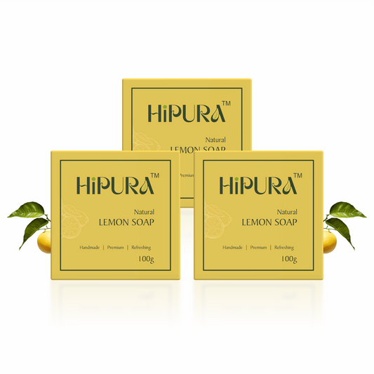 HiPura Lemon Soap – Pack of 3 | Brightening Handmade Soap with Lemon & Jaggery | For Tan Removal & Glowing Skin | Face & Body | 100g Each