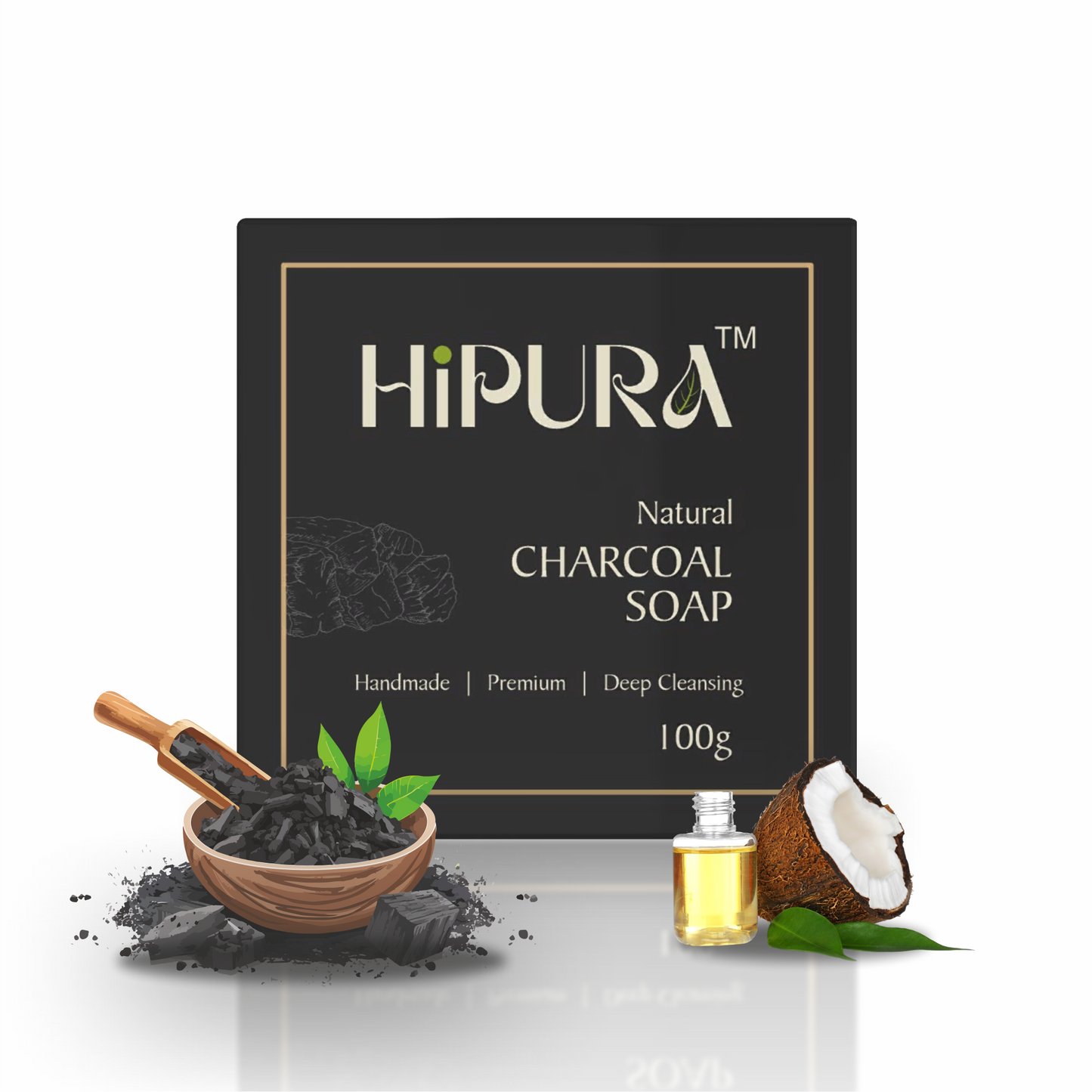 HiPura Charcoal Soap – Pack of 5 | Activated Charcoal, Lemon & Cow Dung Ash | Handmade Detox Soap for Face & Body | 100g Each