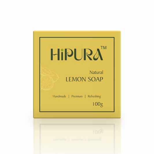 Hipura 100% Handmade Lemon Soap with Lemon Powder, Jaggery & Glycerine | Brightening & Tan Removal Soap Bar | Natural Handmade Citrus Soap for Fresh, Glowing Skin | 100g