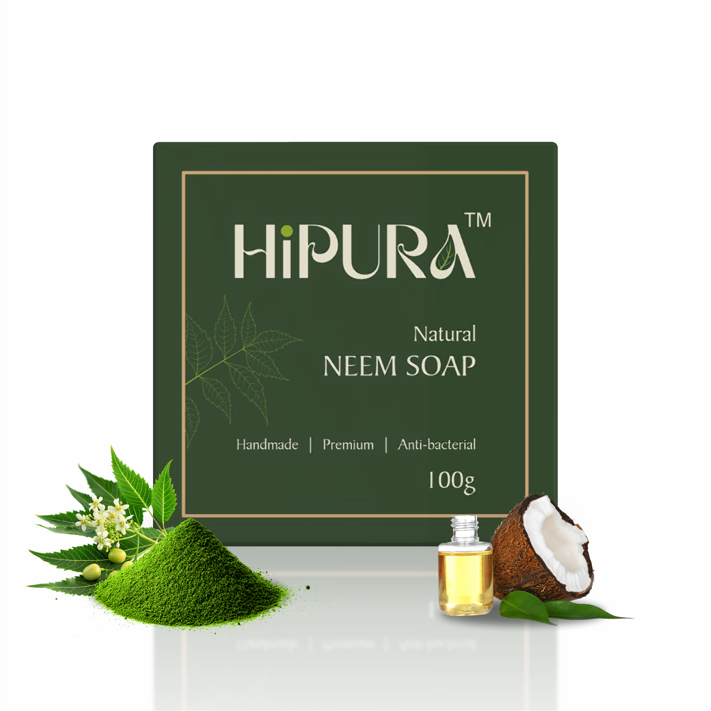 HiPura Neem Soap – Pack of 5 | Herbal Anti-Bacterial Ayurvedic Soap for Acne & Sensitive Skin | Handmade Face & Body Soap | 100g Each