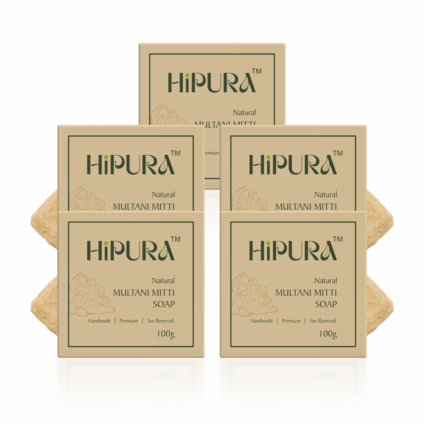 HiPura Multani Mitti Soap – Pack of 5 | Oil Control & Pore Tightening Soap with Sandalwood | Handmade Ayurvedic Soap | 100g Each