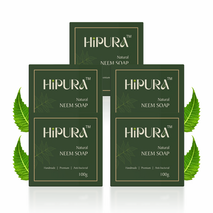HiPura Neem Soap – Pack of 5 | Herbal Anti-Bacterial Ayurvedic Soap for Acne & Sensitive Skin | Handmade Face & Body Soap | 100g Each