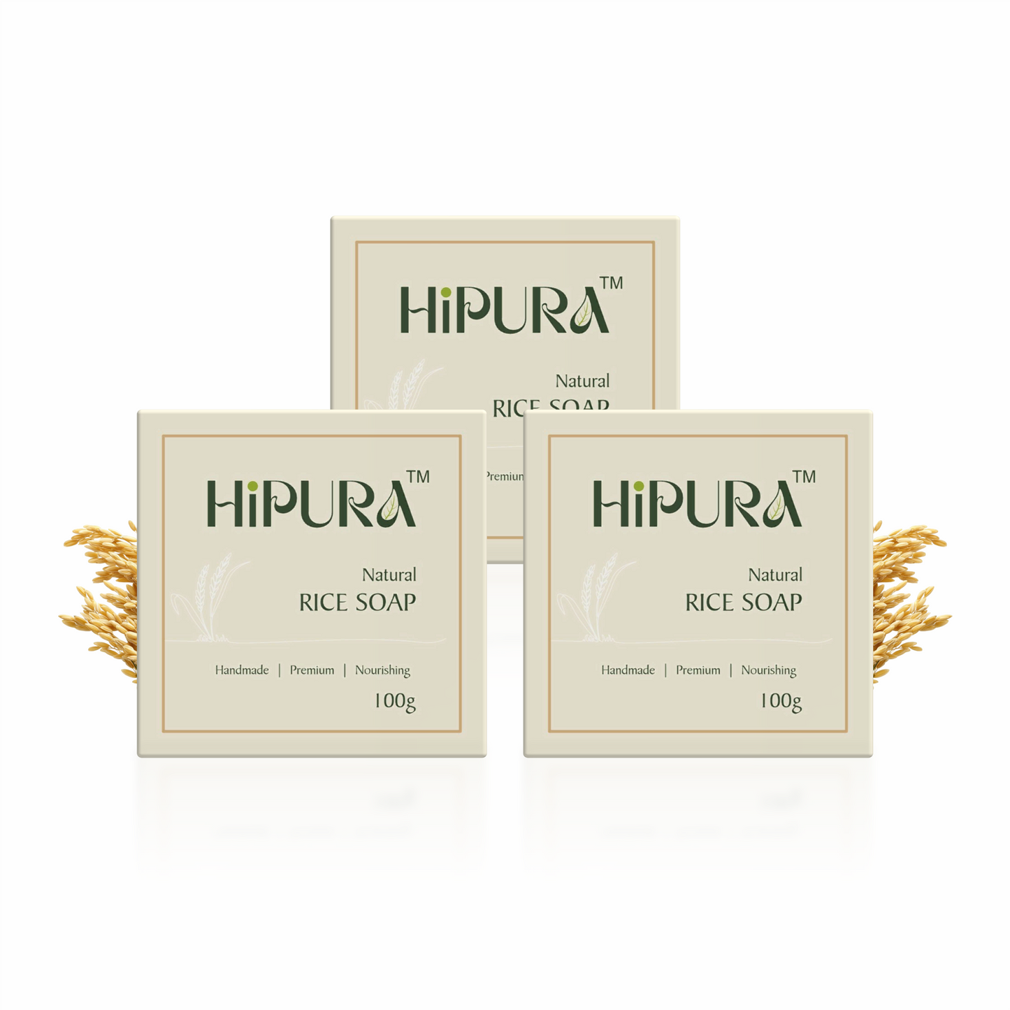 HiPura Rice Soap – Pack of 3 | Brightening & Hydrating Soap with Rice Water | Handmade Ayurvedic Soap for Face & Body | 100g Each