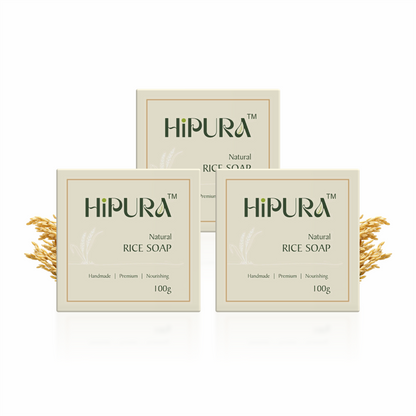HiPura Rice Soap – Pack of 3 | Brightening & Hydrating Soap with Rice Water | Handmade Ayurvedic Soap for Face & Body | 100g Each