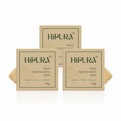 HiPura Multani Mitti Soap – Pack of 3 | Oil Control & Acne Soap with Multani Mitti & Sandalwood | Ayurvedic Handmade Soap | 100g Each