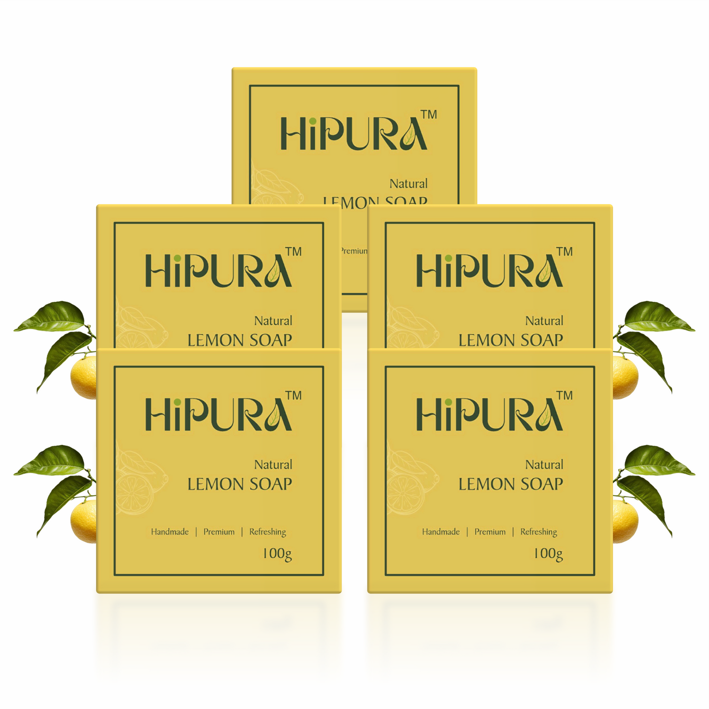 HiPura Lemon Soap – Pack of 5 | Brightening Soap with Lemon & Jaggery | Handmade Natural Tan Removal Soap | Face & Body | 100g Each