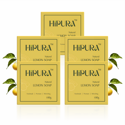 HiPura Lemon Soap – Pack of 5 | Brightening Soap with Lemon & Jaggery | Handmade Natural Tan Removal Soap | Face & Body | 100g Each