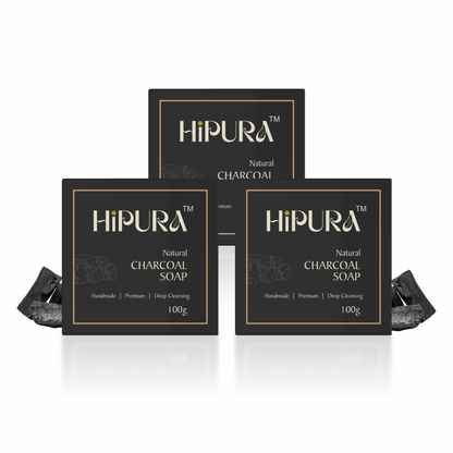 HiPura Charcoal Soap - Pack of 3 | Activated Charcoal, Lemon & Cow Dung Ash | Deep Detox & Oil Control | Handmade | Face & Body | 100g Each (Copy) (Copy) (Copy) (Copy)