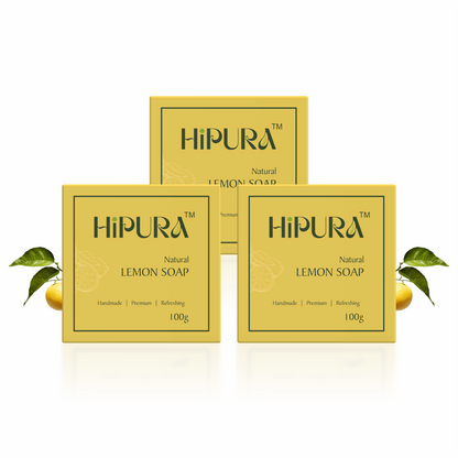 HiPura Lemon Soap – Pack of 3 | Brightening Handmade Soap with Lemon & Jaggery | For Tan Removal & Glowing Skin | Face & Body | 100g Each