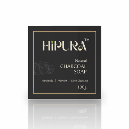 HiPura 100%handmade Charcoal Soap with Activated Charcoal & Cow Dung Ash | Deep Cleansing & Detox Bar for Face & Body | Handmade Transparent Soap for All Skin Types | 100g