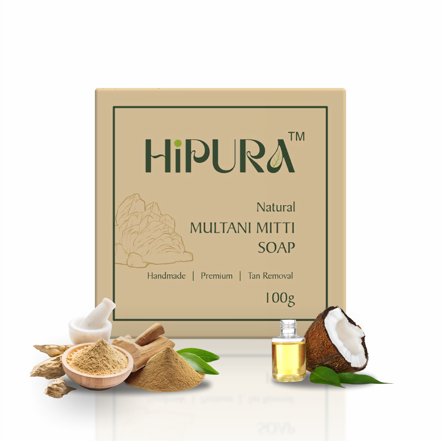 HiPura Multani Mitti Soap – Pack of 5 | Oil Control & Pore Tightening Soap with Sandalwood | Handmade Ayurvedic Soap | 100g Each
