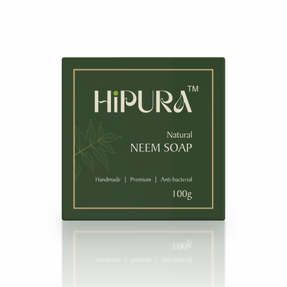 Hipura 100% Handmade Neem Soap with Pure Neem Powder & Glycerine | Antibacterial Ayurvedic Soap Bar for Acne, Pimples & Skin Purification | Natural Soap for All Skin Types | 100g