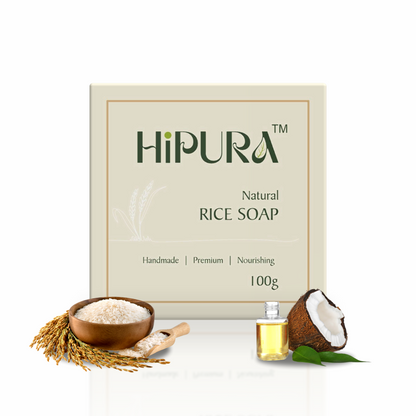 Hipura 100% Handmade Rice Soap with Rice Water & Coconut Oil | Skin Brightening & Softening Soap Bar | Gentle Natural Soap for Sensitive & Dry Skin | 100g