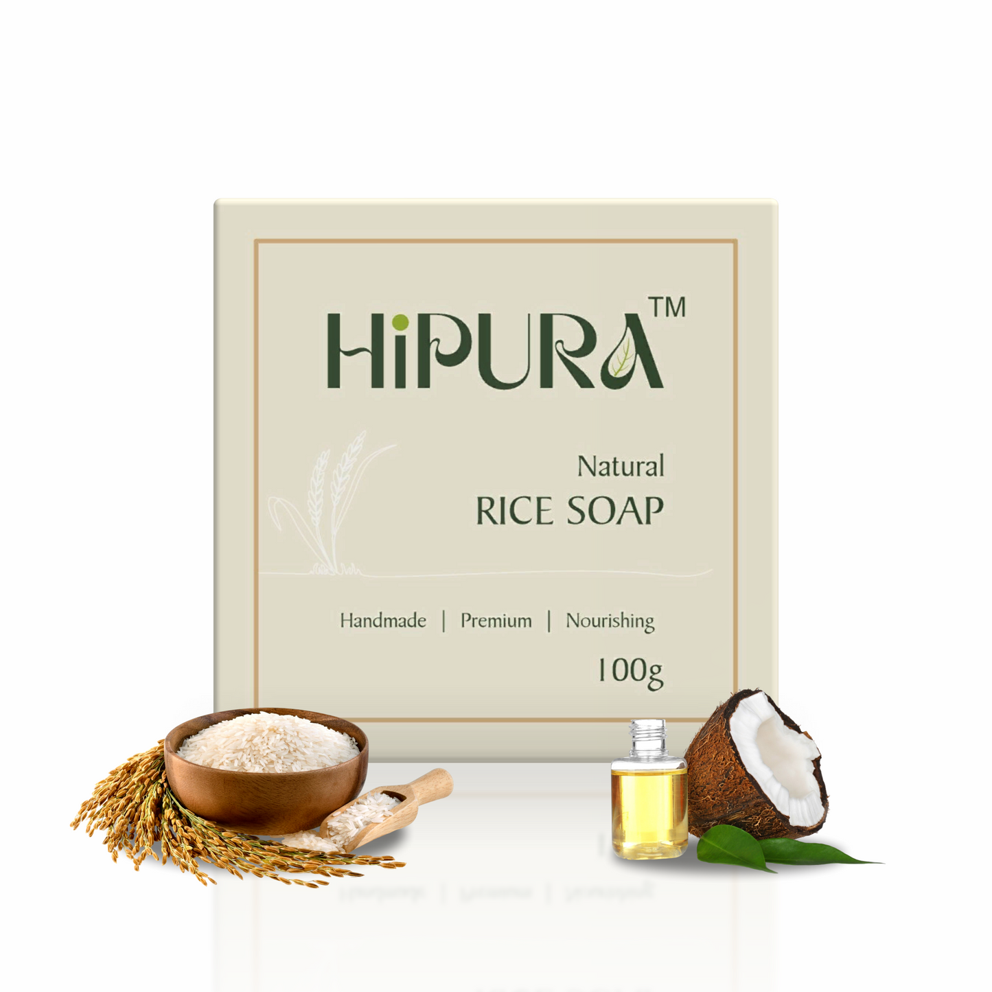 HiPura Rice Soap – Pack of 5 | Brightening & Hydrating Handmade Soap with Rice Water | Nourishing Ayurvedic Face & Body Bar | 100g Each